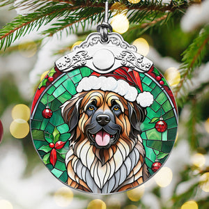 Christmas Dog Stained Glass Ornament | Unique Holiday Gift for Dog Lovers | Leonberger