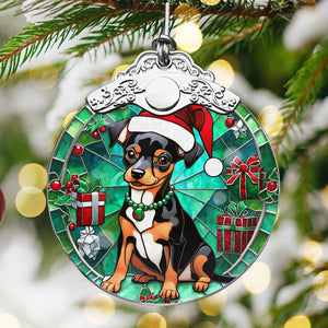 Christmas Dog Stained Glass Ornament | Unique Holiday Gift for Dog Lovers | Miniature Pinscher