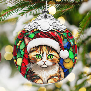 Christmas Cat Stained Glass Ornament | Unique Holiday Gift for Cat Lovers | Munchkin Cat