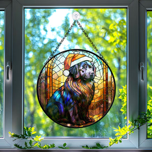 Christmas Dog Stained Glass Suncatcher | Unique Holiday Gift for Dog Lovers | Newfoundland