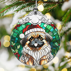 Christmas Dog Stained Glass Ornament | Unique Holiday Gift for Dog Lovers | Pekingese A02