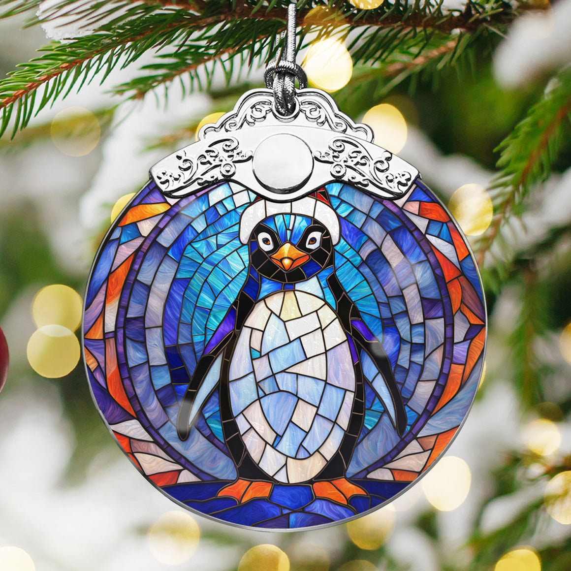 Penguin Stained Glass Christmas Glass Ornament, Elegant Holiday Décor for Your Tree, Glass Ornament christmas 2024