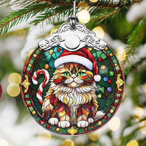 Christmas Cat Stained Glass Ornament | Unique Holiday Gift for Cat Lovers | Persian Cat