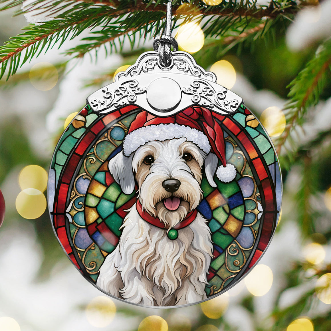 Christmas Dog Stained Glass Ornament | Unique Holiday Gift for Dog Lovers | Sealyham Terrier