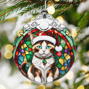 Christmas Cat Stained Glass Ornament | Unique Holiday Gift for Cat Lovers | Snowshoe