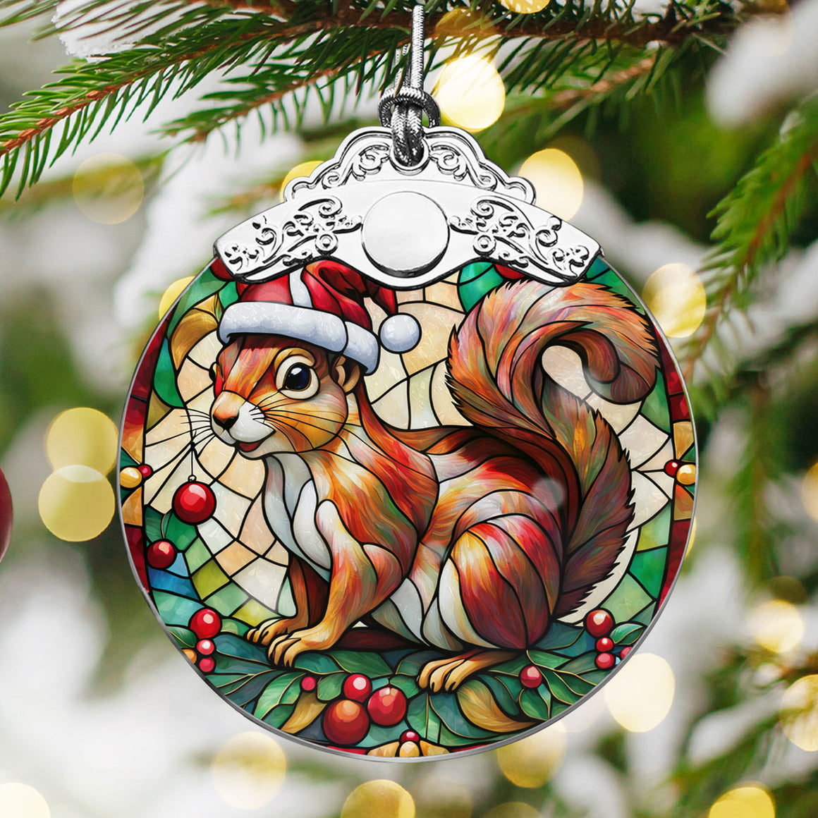 Squirrel Stained Glass Christmas Glass Ornament, Elegant Holiday Décor for Your Tree, Glass Ornament christmas 2024