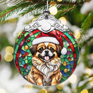 Christmas Dog Stained Glass Ornament | Unique Holiday Gift for Dog Lovers | Tibetan Spaniel