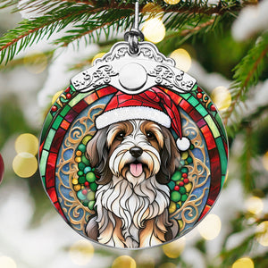 Christmas Dog Stained Glass Ornament | Unique Holiday Gift for Dog Lovers | Tibetan Terrier