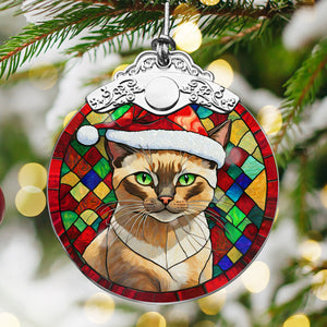 Christmas Cat Stained Glass Ornament | Unique Holiday Gift for Cat Lovers | Tonkinese