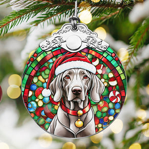 Christmas Dog Stained Glass Ornament | Unique Holiday Gift for Dog Lovers | Weimaraner