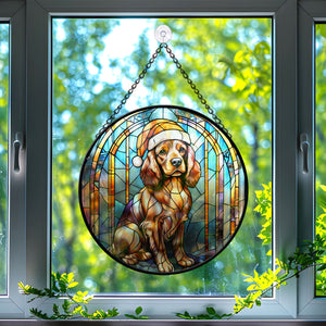 Christmas Dog Stained Glass Suncatcher | Unique Holiday Gift for Dog Lovers | Cocker Spaniel