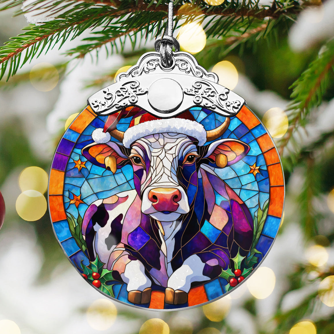 Cow Stained Glass Christmas Glass Ornament, Elegant Holiday Décor for Your Tree, Glass Ornament christmas 2024