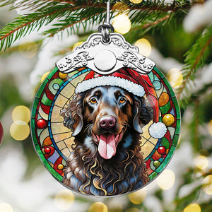 Christmas Dog Stained Glass Ornament | Unique Holiday Gift for Dog Lovers | Curly-Coated Retriever