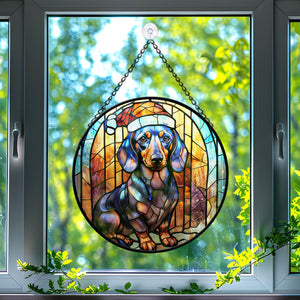 Christmas Dog Stained Glass Suncatcher | Unique Holiday Gift for Dog Lovers | Dachshund