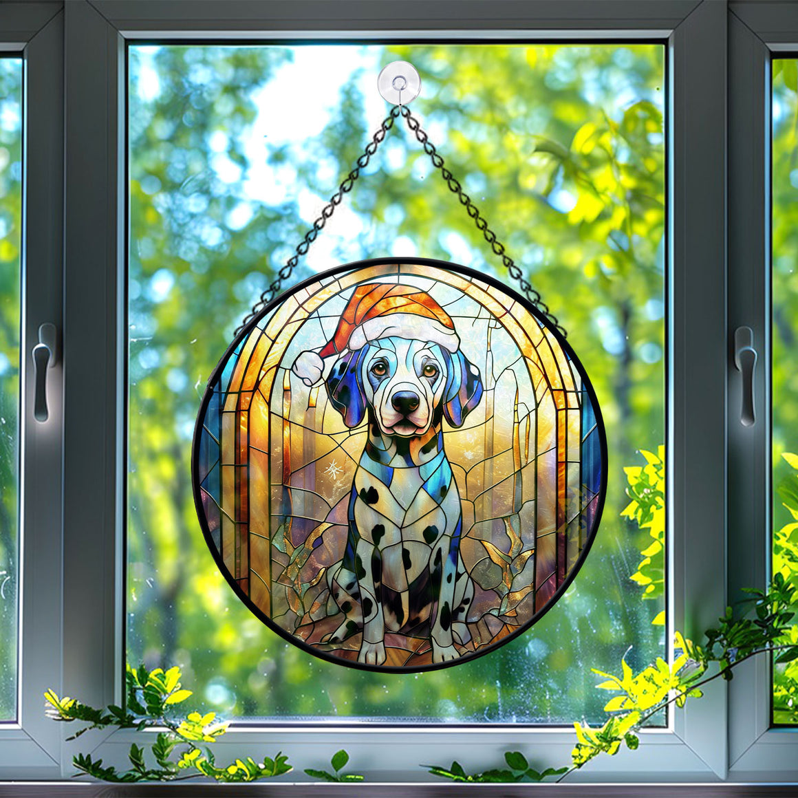 Christmas Dog Stained Glass Suncatcher | Unique Holiday Gift for Dog Lovers | Dalmatian