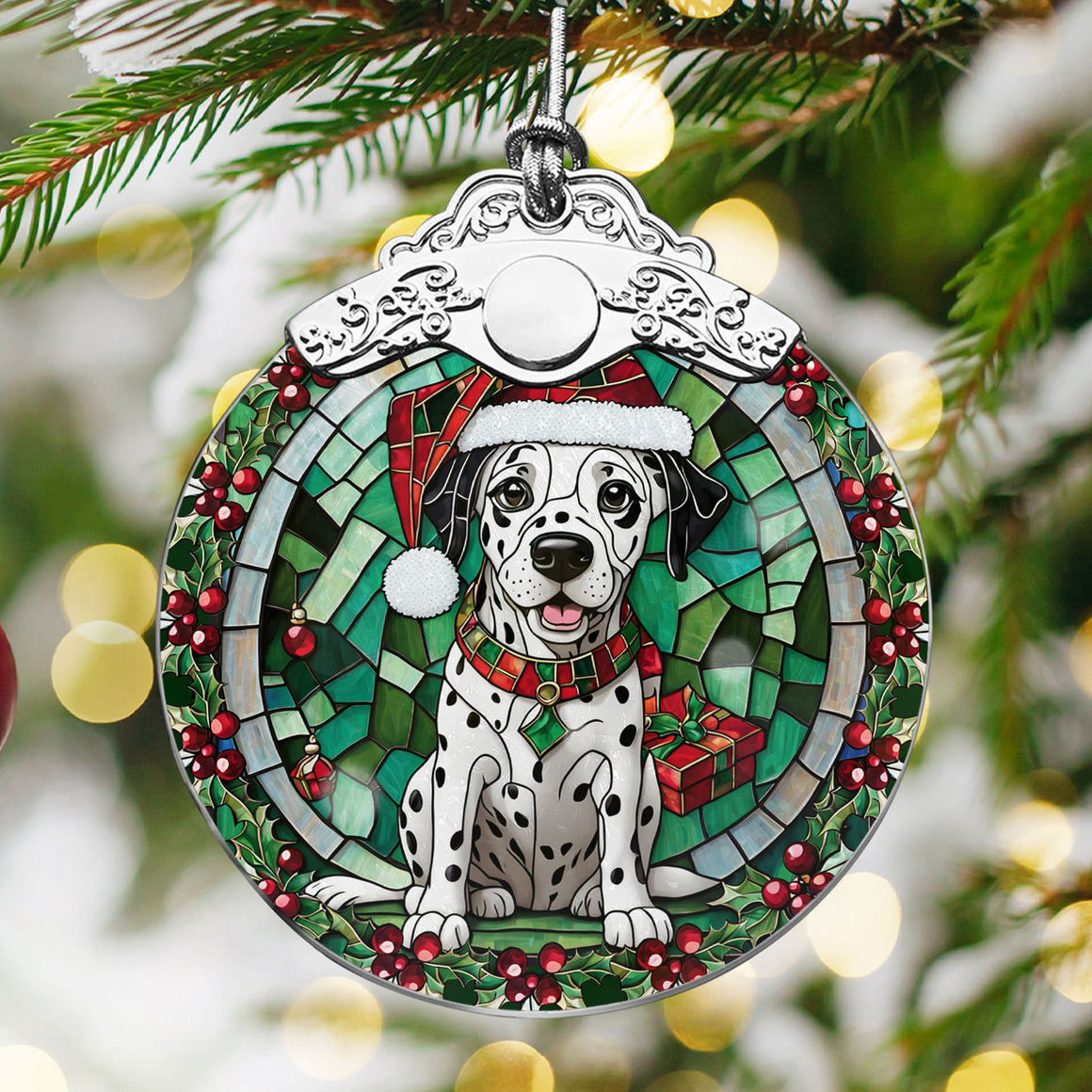 Christmas Dog Stained Glass Ornament | Unique Holiday Gift for Dog Lovers | Dalmatian