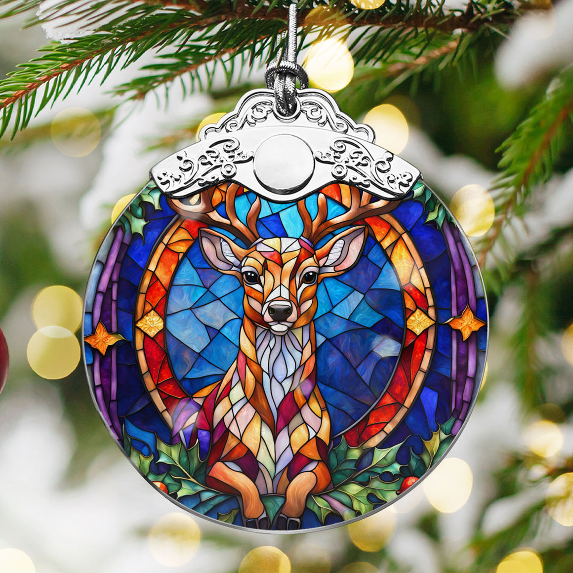 Deer Stained Glass Christmas Glass Ornament, Elegant Holiday Décor for Your Tree, Glass Ornament christmas 2024