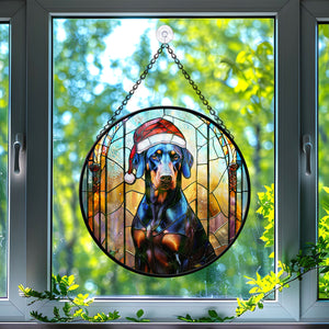 Christmas Dog Stained Glass Suncatcher | Unique Holiday Gift for Dog Lovers | Doberman