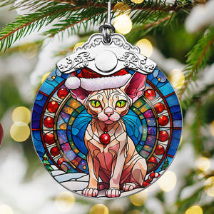 Christmas Cat Stained Glass Ornament | Unique Holiday Gift for Cat Lovers | Donskoy