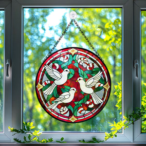 Doves Stained Glass Suncatcher, Doves Suncatcher for Windows Stained Glass