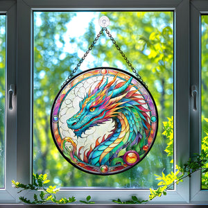 Dragon Stained Glass Suncatcher, Dragon Suncatcher for Windows Stained Glass