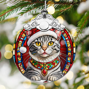 Christmas Cat Stained Glass Ornament | Unique Holiday Gift for Cat Lovers | Egyptian Mau