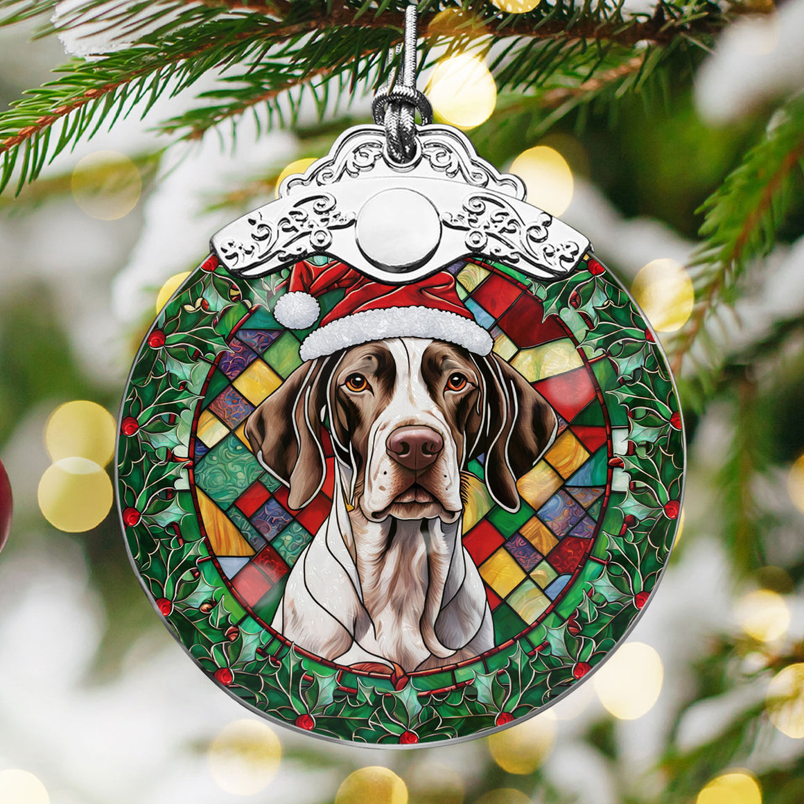 Christmas Dog Stained Glass Ornament | Unique Holiday Gift for Dog Lovers | English Pointer 2