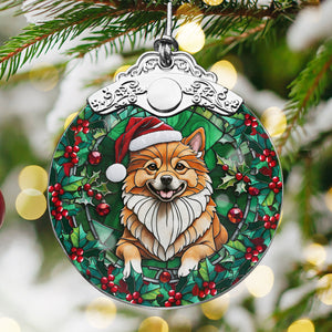 Christmas Dog Stained Glass Ornament | Unique Holiday Gift for Dog Lovers | Finnish Spitz