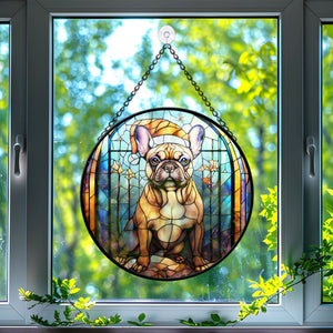 Christmas Dog Stained Glass Suncatcher | Unique Holiday Gift for Dog Lovers | French Bulldog