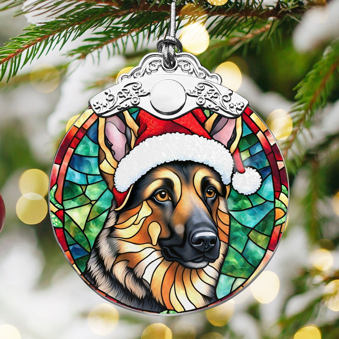 Christmas Dog Stained Glass Ornament | Unique Holiday Gift for Dog Lovers | German Shepherd