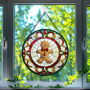 Gingerbread Stained Glass Suncatcher, Gingerbread Suncatcher for Windows Stained Glass