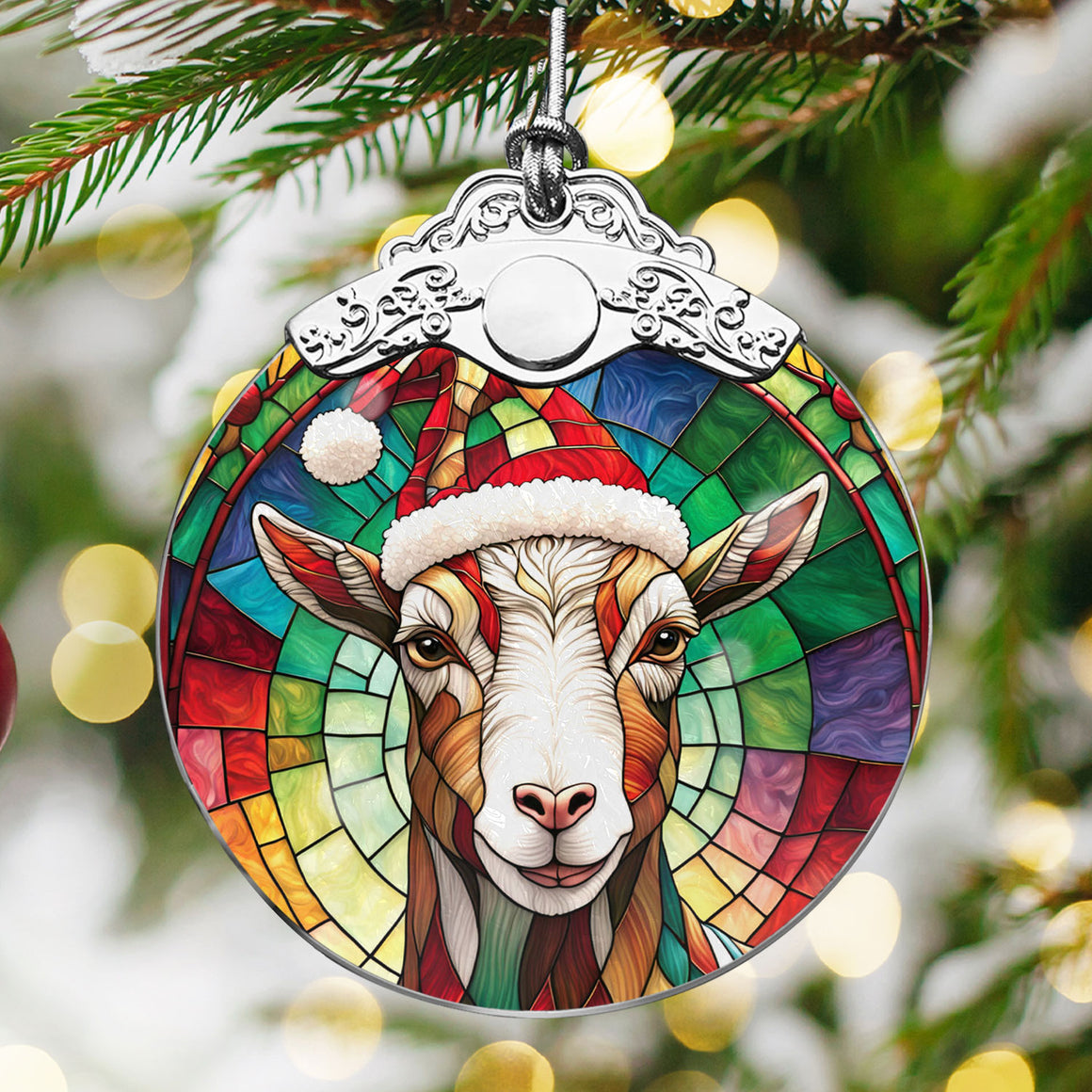 Goat Stained Glass Christmas Glass Ornament, Elegant Holiday Décor for Your Tree, Glass Ornament christmas 2024