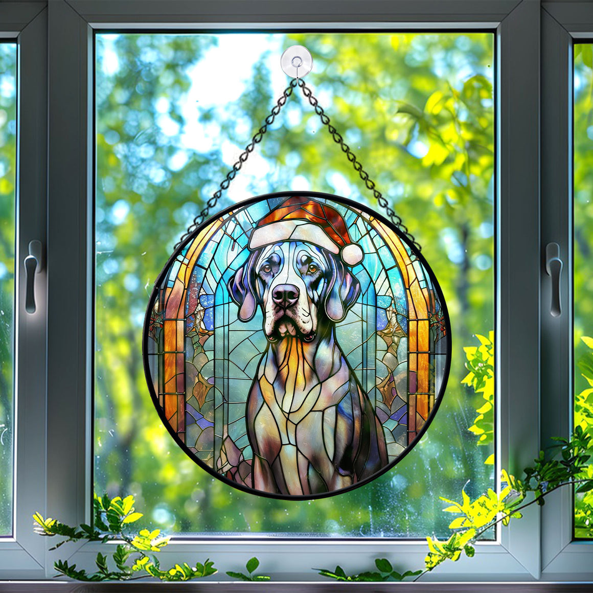 Christmas Dog Stained Glass Suncatcher | Unique Holiday Gift for Dog Lovers | Great Dane