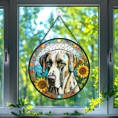 Great Dane Stained Glass Suncatcher, Great Dane Sunflower Suncatcher for Windows Stained Glass