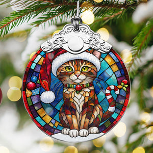 Christmas Cat Stained Glass Ornament | Unique Holiday Gift for Cat Lovers | Havana Brown