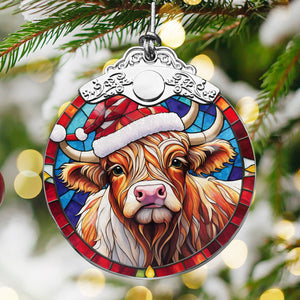 Highland Cow Stained Glass Christmas Glass Ornament, Elegant Holiday Décor for Your Tree, Glass Ornament christmas 2024