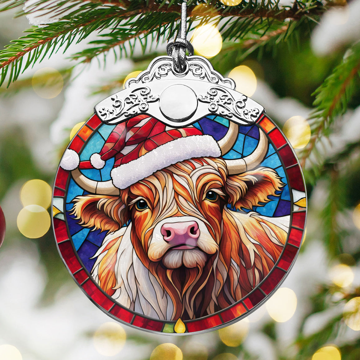 Highland Cow Stained Glass Christmas Glass Ornament, Elegant Holiday Décor for Your Tree, Glass Ornament christmas 2024