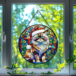 Christmas Cat Stained Glass Suncatcher | Unique Holiday Gift for Cat Lovers | Himalayan Cat