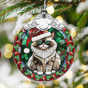 Christmas Cat Stained Glass Ornament | Unique Holiday Gift for Cat Lovers | Himalayan