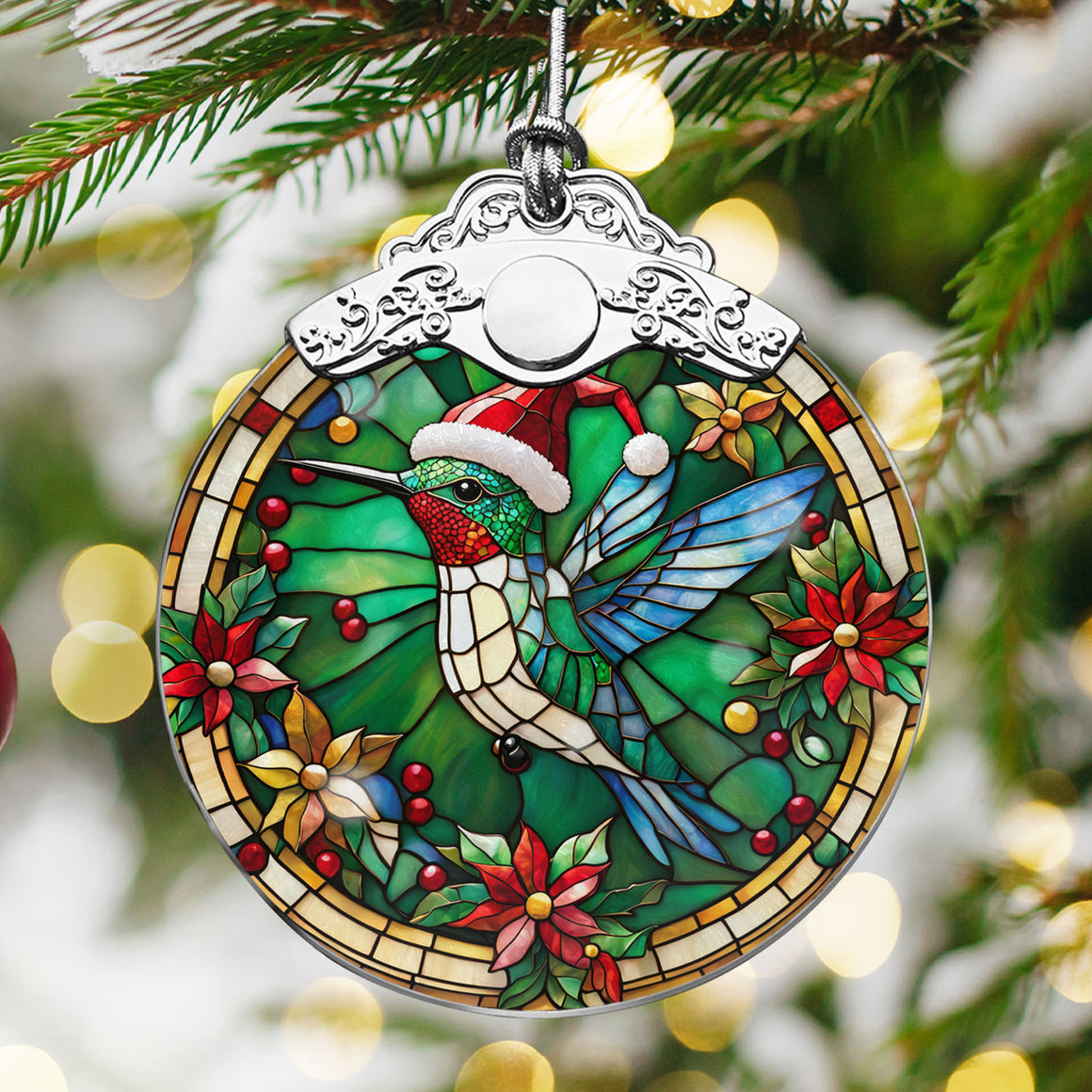 Hummingbird Stained Glass Christmas Glass Ornament, Elegant Holiday Décor for Your Tree, Glass Ornament christmas 2024