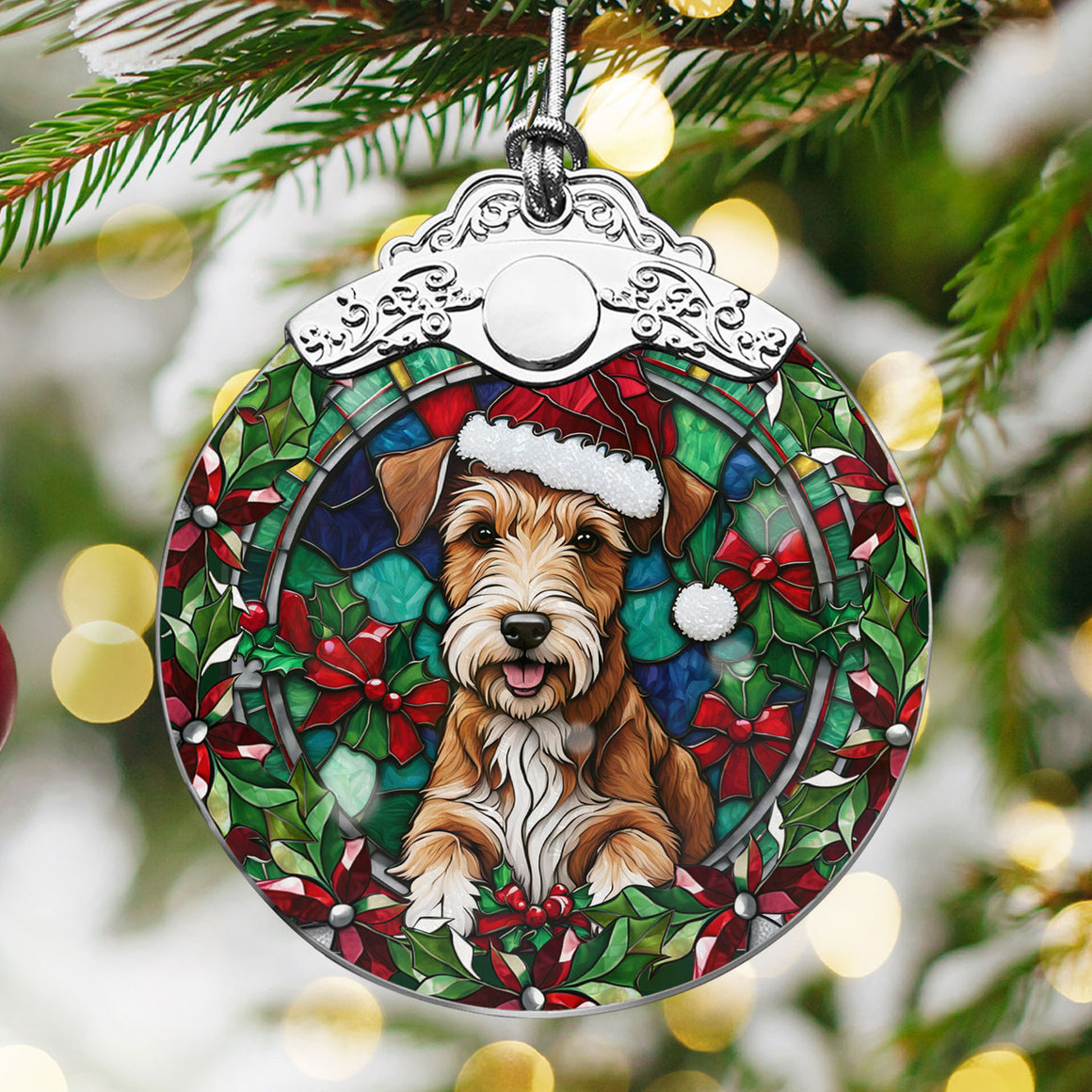 Christmas Dog Stained Glass Ornament | Unique Holiday Gift for Dog Lovers | Irish Terrier