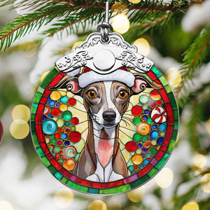 Christmas Dog Stained Glass Ornament | Unique Holiday Gift for Dog Lovers | Italian Greyhound