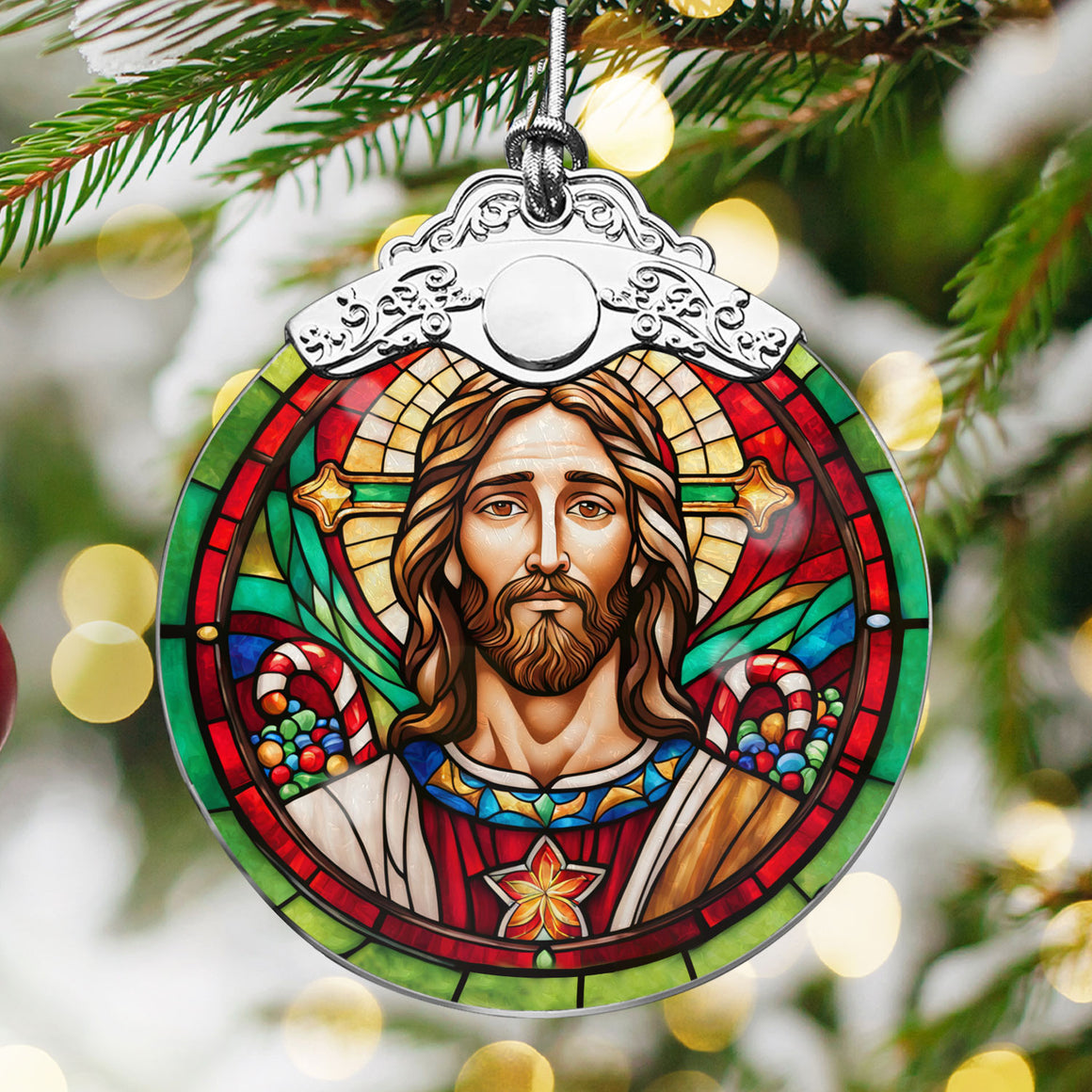 Jesus Stained Glass Christmas Glass Ornament, Elegant Holiday Décor for Your Tree, Glass Ornament christmas 2024