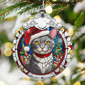 Christmas Cat Stained Glass Ornament | Unique Holiday Gift for Cat Lovers | Korat