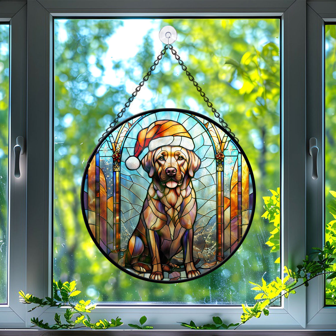 Christmas Dog Stained Glass Suncatcher | Unique Holiday Gift for Dog Lovers | Labrador Retriever