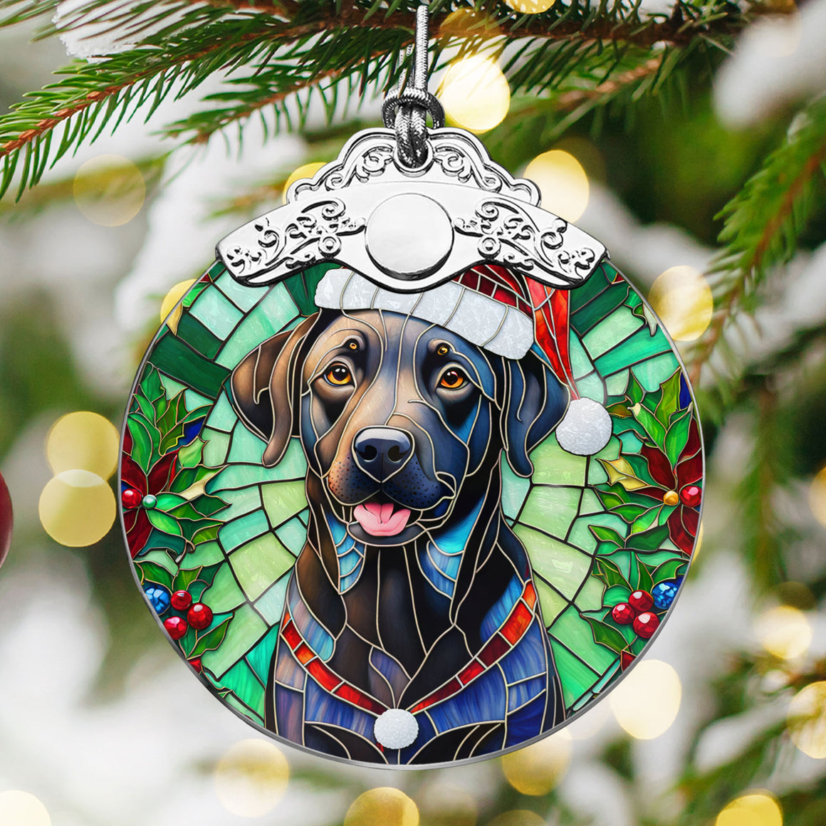 Christmas Dog Stained Glass Ornament | Unique Holiday Gift for Dog Lovers | Labrador Retriever