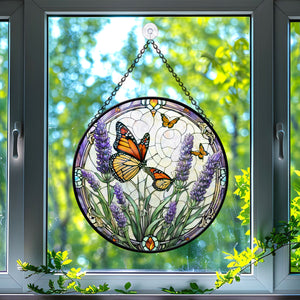 Lavender Monarch Butterfly Stained Glass Suncatcher, Lavender Monarch Butterfly Suncatcher for Windows Stained Glass