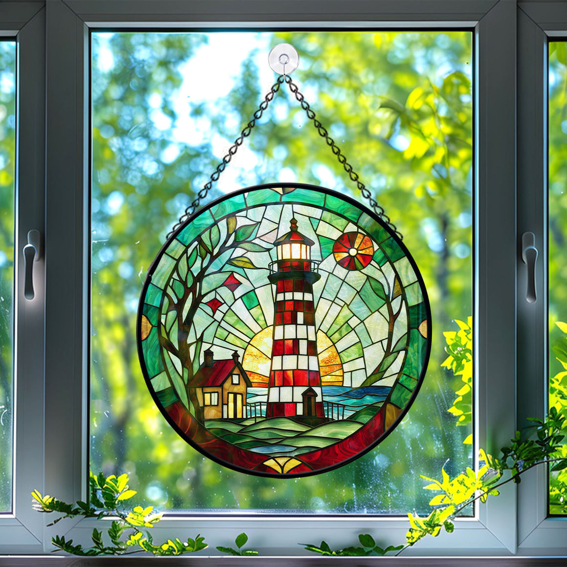 Light House Stained Glass Suncatcher, Light House Suncatcher for Windows Stained Glass A01