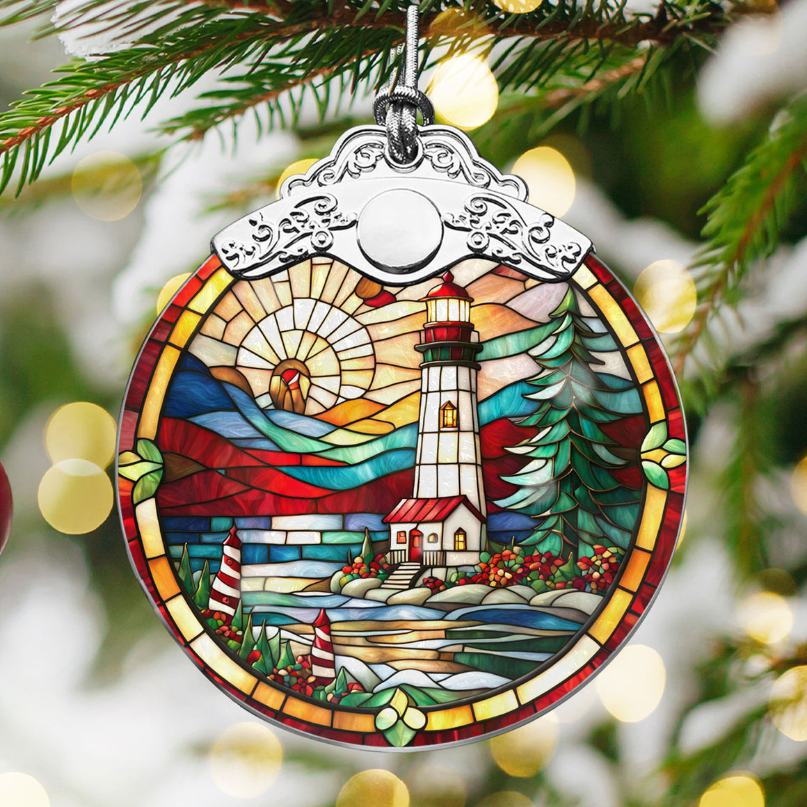 Lighthouse Stained Glass Christmas Glass Ornament, Elegant Holiday Décor for Your Tree, Glass Ornament christmas 2024