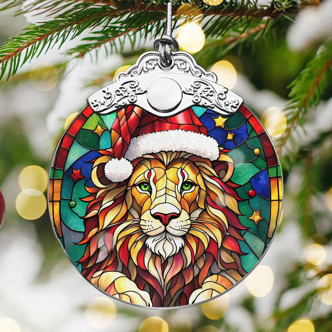 Lion Stained Glass Christmas Glass Ornament, Elegant Holiday Décor for Your Tree, Glass Ornament christmas 2024